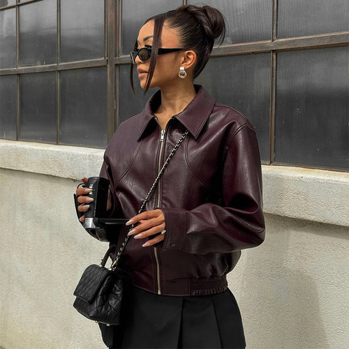 Damen Kunstlederjacke mit lässigem Schnitt und Reißverschluss R&B