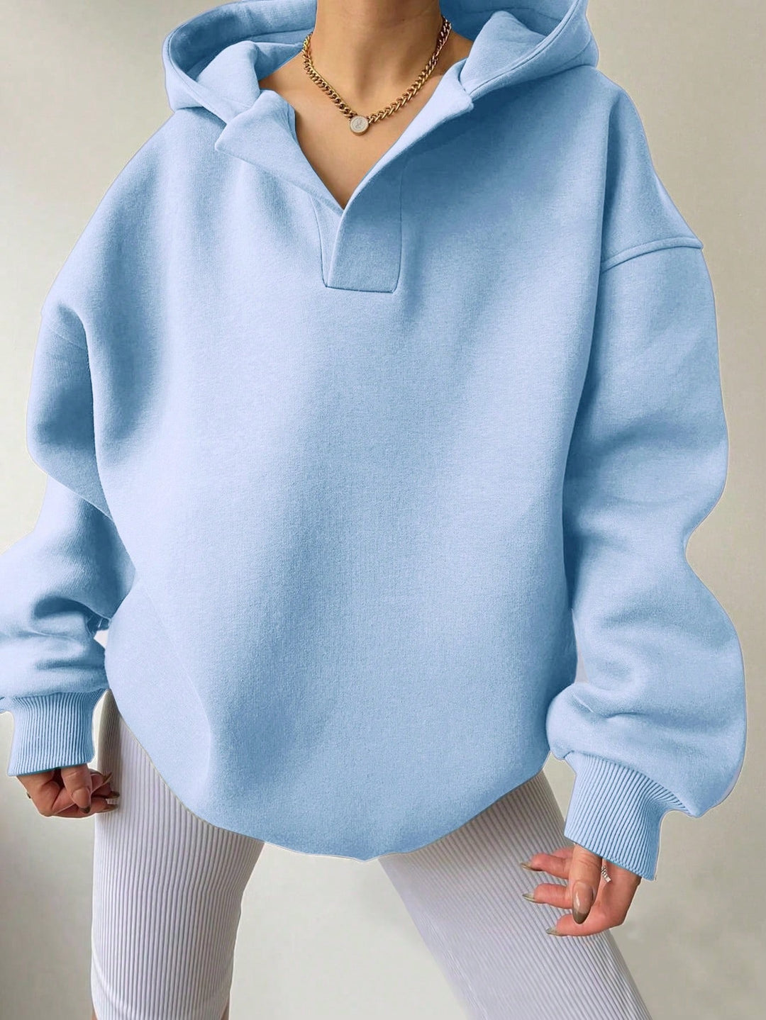 Damen Kapuzensweater mit übergroßem Schnitt und V-Ausschnitt R&B