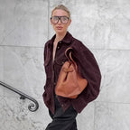 Damen Modische Suede Oversized Hemdjacke mit praktischen Taschen R&B