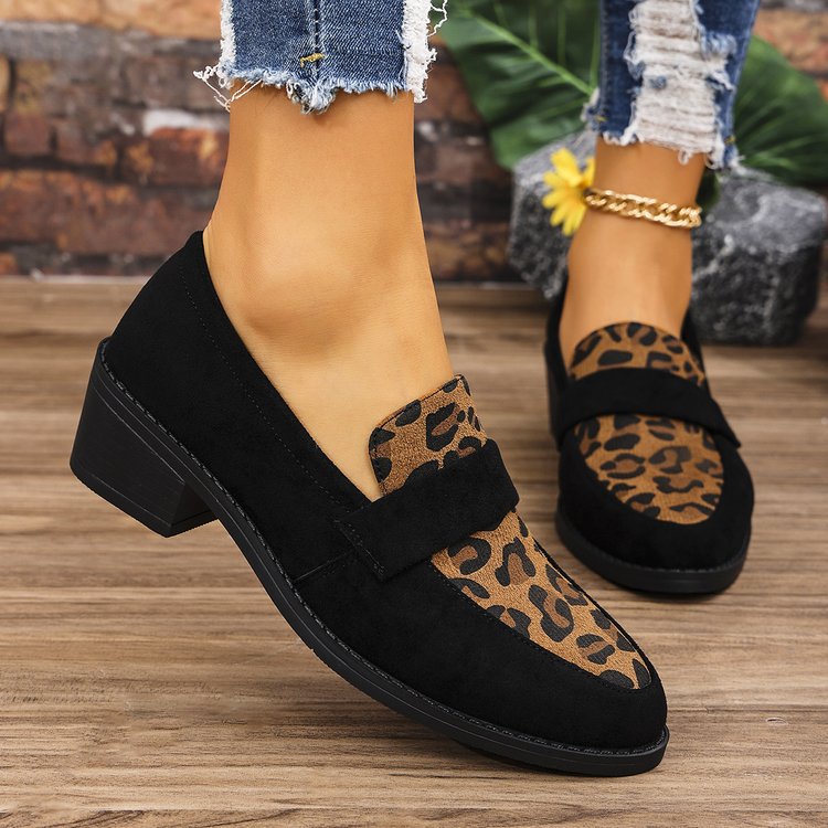 Damen Mokassin-Schuhe mit modischem Leopardenmuster und komfortablem Blockabsatz R&B