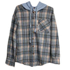 Damen nostalgische Karobluse mit Kapuze und Knopfverschluss R&B