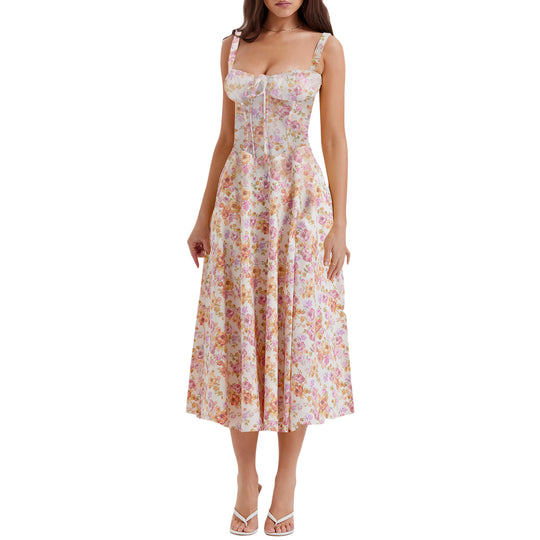 Damen Maxikleid mit schulterfreier Silhouette und romantischem Blumenmuster R&B