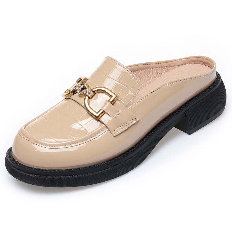 Damen elegante Mokassins mit modisch glänzendem Obermaterial und dekorativem Schmuckdetail R&B