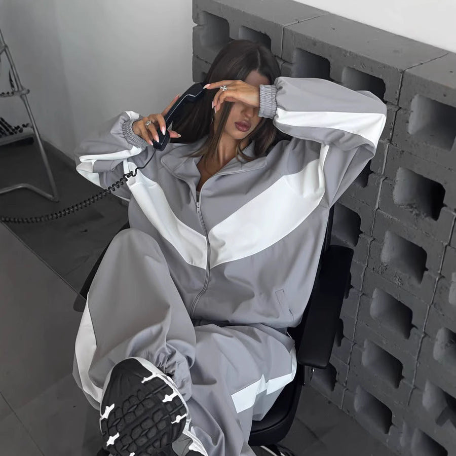 Damen nan sportives Trainingsanzug-Set mit Windbreaker-Jacke und weitem Hosenbein R&B