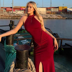 Damen Elegantes Wickelkleid mit hohem Schlitz und detailverliR&Bt gerafftem Design R&B