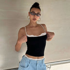 Damen Crop-Top mit zartem Spitzenrand und schmalen Trägern R&B