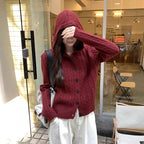 Damen Strickjacke mit Kapuze im Zopfdesign
