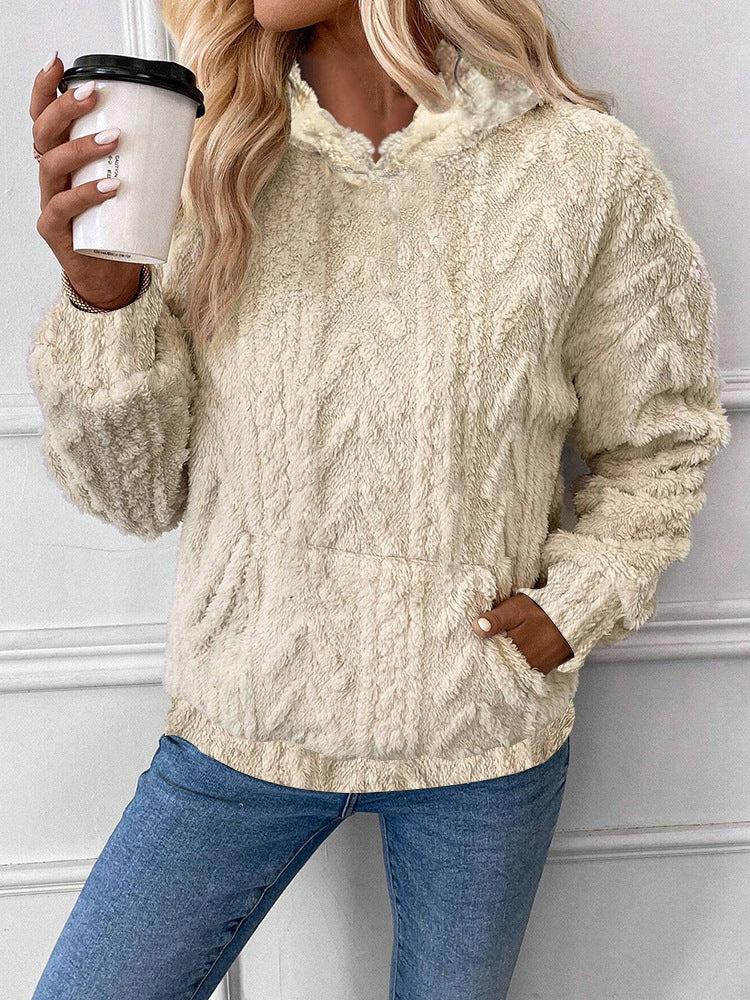 Damen Kapuzenpullover aus kuscheligem Material mit eingearbeitetem Beuteltaschen R&B
