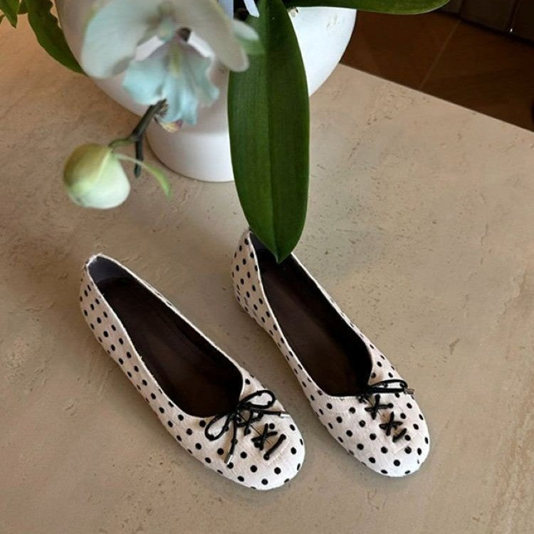 Damen Ballerinas mit charmantem Punktemuster und zierlichem Schleifendetail R&B