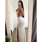 Damen Elegantes Longdress mit voluminösen Falten und tiefem Ausschnitt R&B