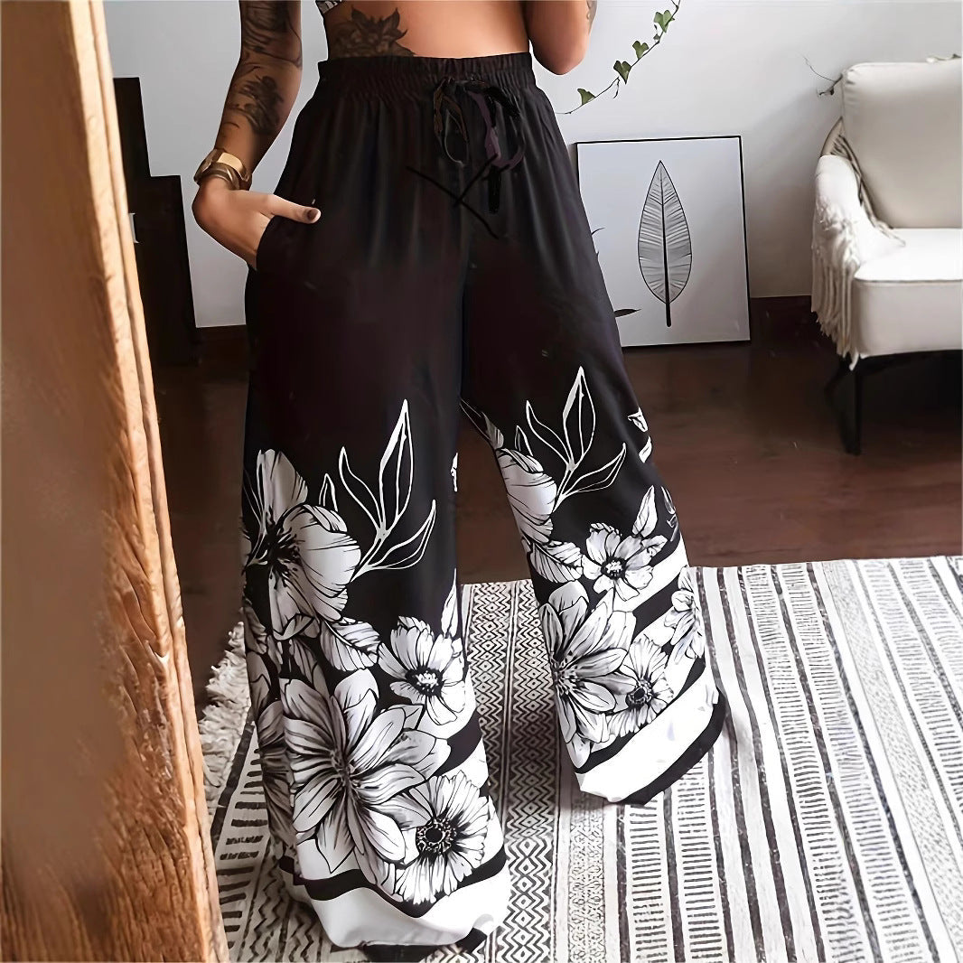 Damen Weite Palazzo-Hose mit buntem Schmetterlingsdruck und elastischem Bund R&B