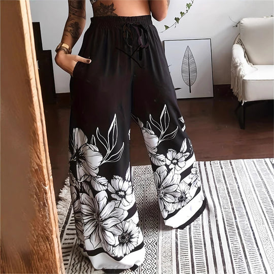 Damen Weite Palazzo-Hose mit buntem Schmetterlingsdruck und elastischem Bund R&B