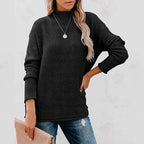 Damen Grobstrickpullover mit hohem Kragen und lässigem Schnitt R&B