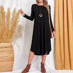 Damen lässiges Maxikleid mit elegantem Schnitt und hohem Saum R&B