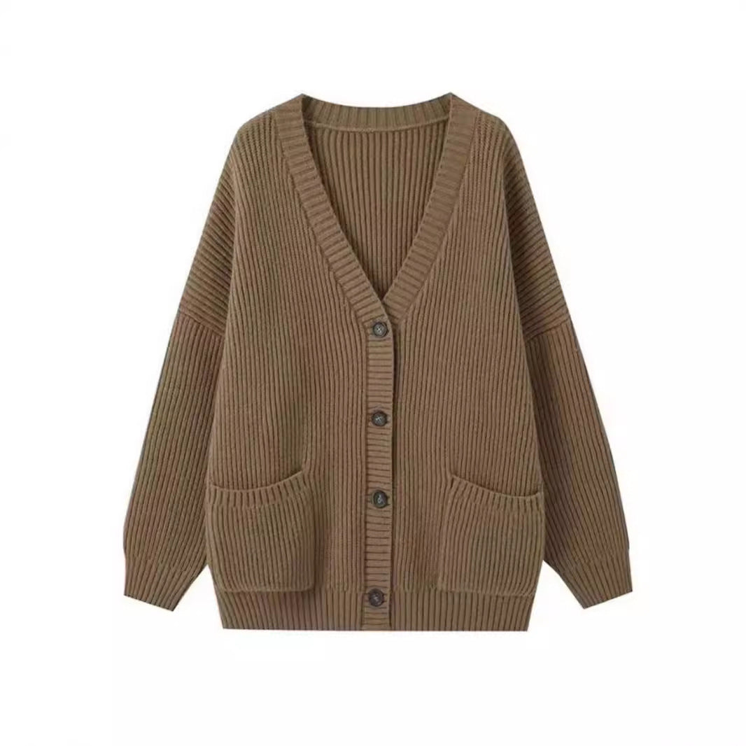 Damen Grobstrick-Cardigan mit Taschen und weichem Schnitt R&B