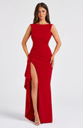Damen elegantes Abendkleid mit seitlichem Schlitz und Raffung R&B