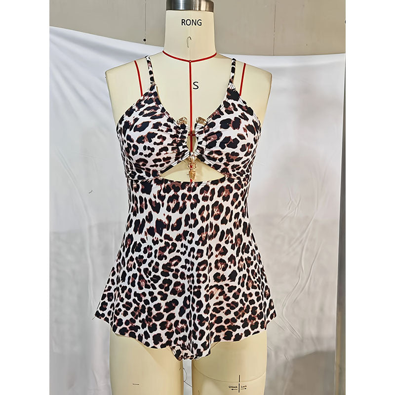Damen Einteiler Badeanzug mit modischem Tierprint und eleganten Cut-Out-Details R&B