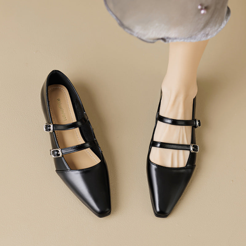 Damen elegante Ballerinas mit doppeltem Riemchen und modischen Schnallen