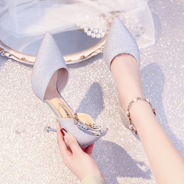 Damen elegante High Heels mit transparentem Riemen und Schmuckdetails R&B