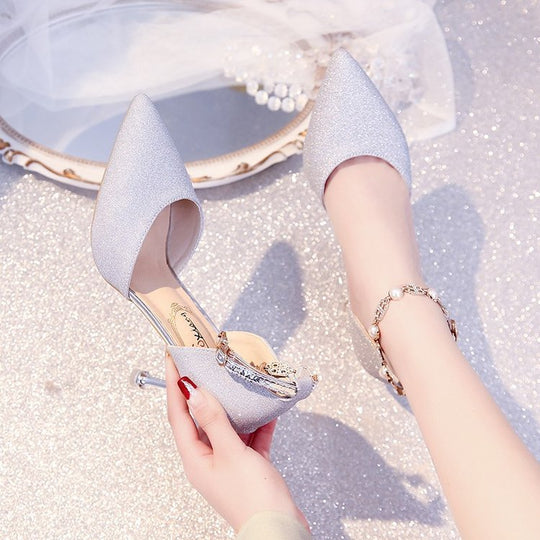Damen elegante High Heels mit transparentem Riemen und Schmuckdetails R&B