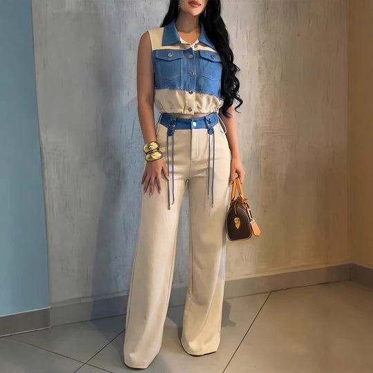 Damen Modischer Overall mit Denim-Design und Stylish-Bund R&B