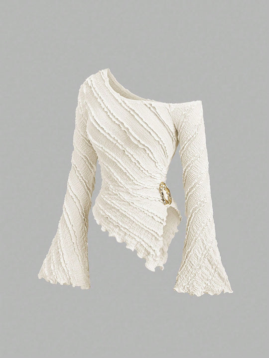 Damen asymmetrisches Oberteil mit strukturiertem Design und Wickelverschluss R&B
