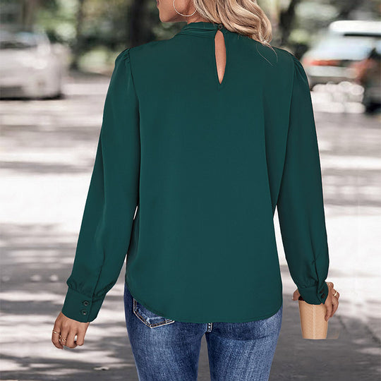 Damen elegantes Blusenshirt mit voluminösen Ärmeln und feinem Stehkragen R&B