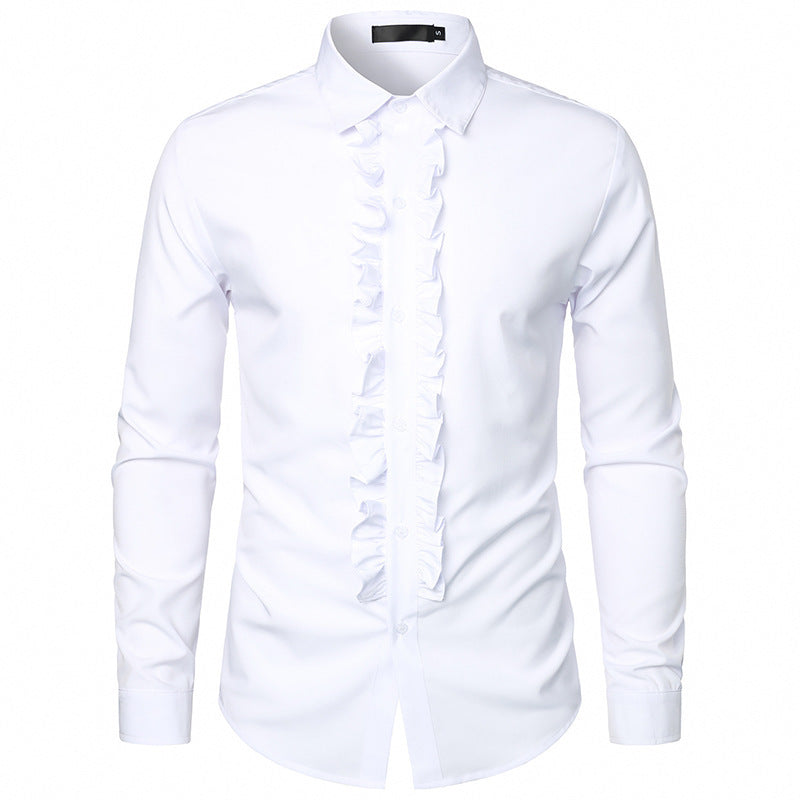 Herren Langarmhemd mit Rüschenverzierung und eleganten Knopfdetails R&B