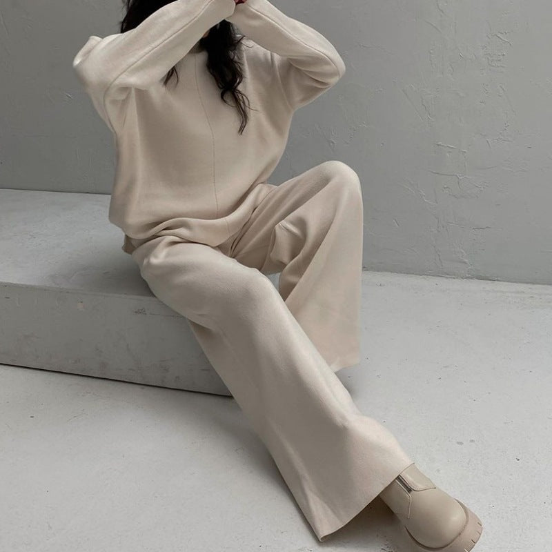 Damen Lässiges Strickensemble mit weitem Schnitt und hohem Kragen R&B
