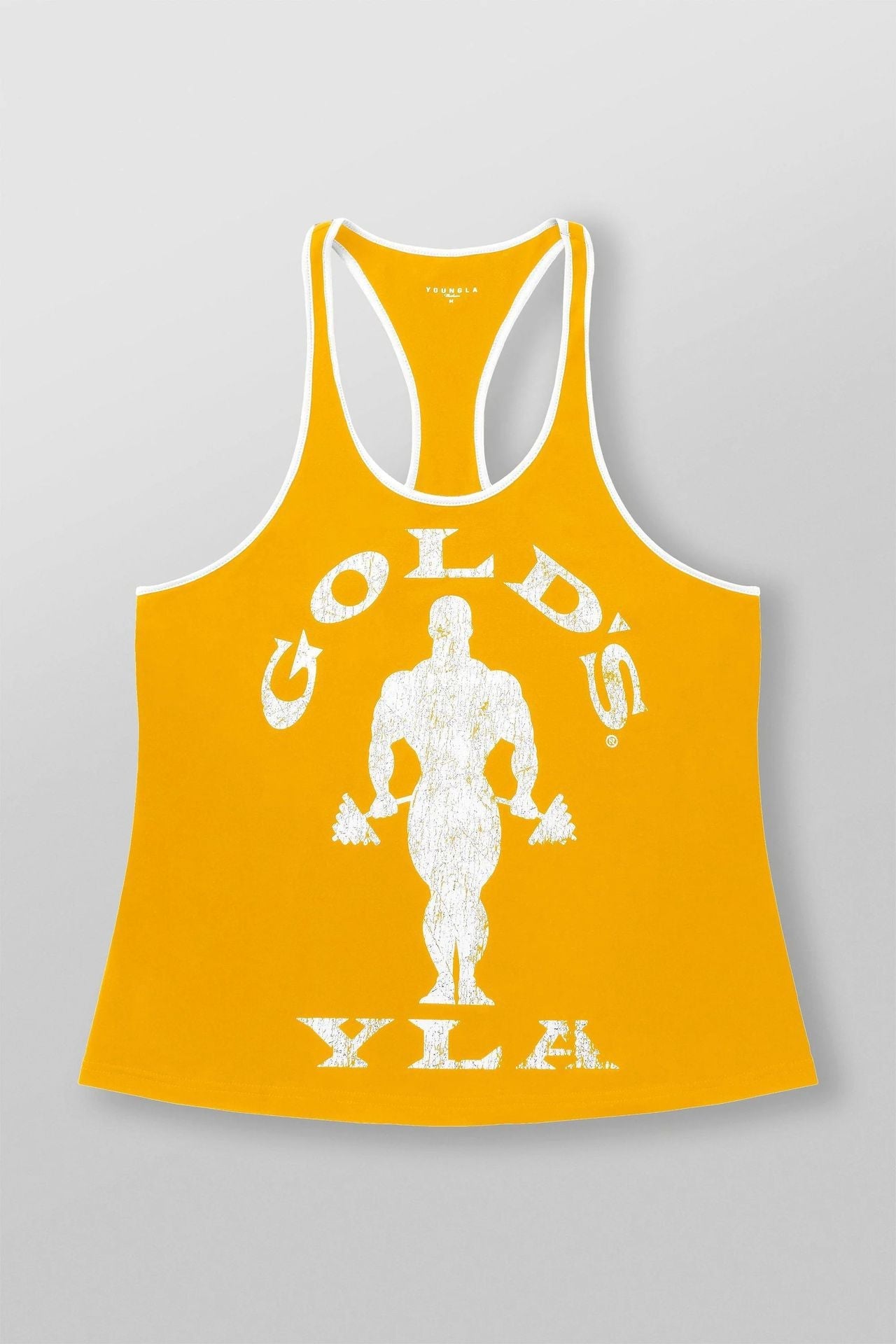 Herren nan athletisches Stringer Tanktop rückenfreier Schnitt mit Kontrastpaspel und Kraftsportmotiv R&B
