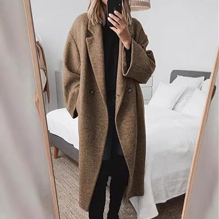 Damen Oversized Wollmantel mit klassischem Schnitt und bequemen Taschen R&B
