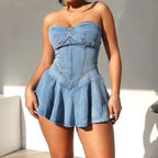 Damen Denim Playsuit mit Corsage-Design R&B