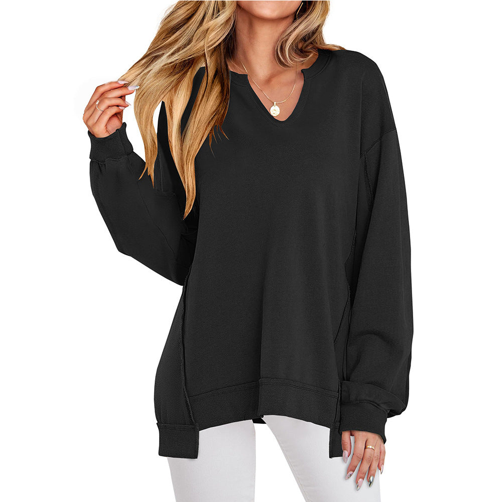 Damen Lässiger pullover mit V-Ausschnitt und überschnittenen Ärmeln R&B