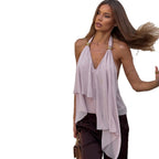 Damen Fließendes Chiffon-Oberteil mit elegantem V-Ausschnitt und Raffungen R&B