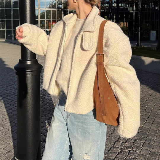 Damen Fluffy Übergangsjacke mit lässigem Schnitt und angewandtem Kragen R&B