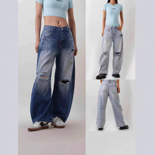 Damen weit geschnittene Destroyed Jeans R&B