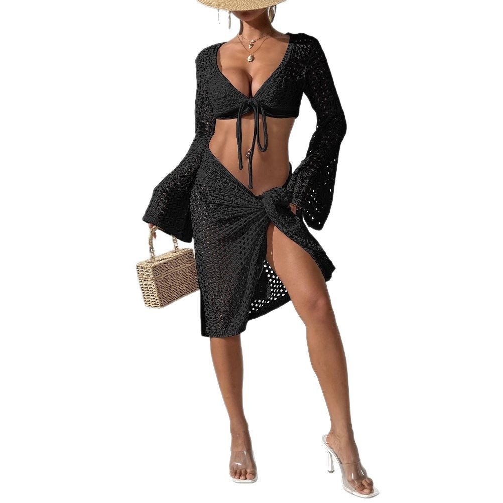 Damen gehäkelter Strandüberwurf mit eleganten Schlagärmel R&B
