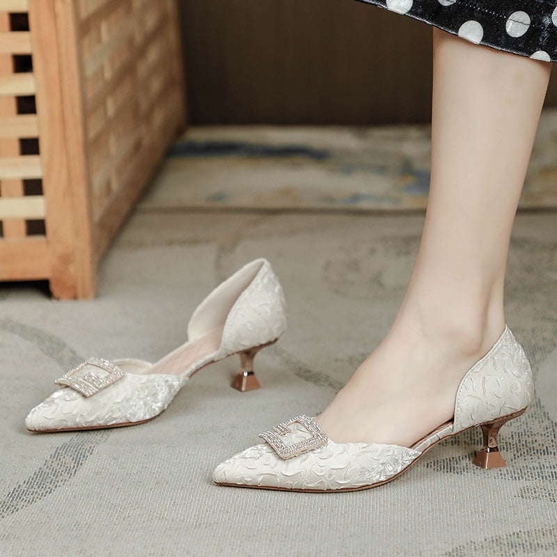 Damen elegante Sling-Pumps mit kunstvollem Blumenrelief und funkelndem Schmuck
