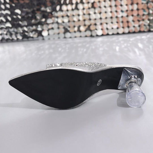 Damen Glamouröse transparenten Blockabsatz Sandalen mit Strass-Applikationen R&B