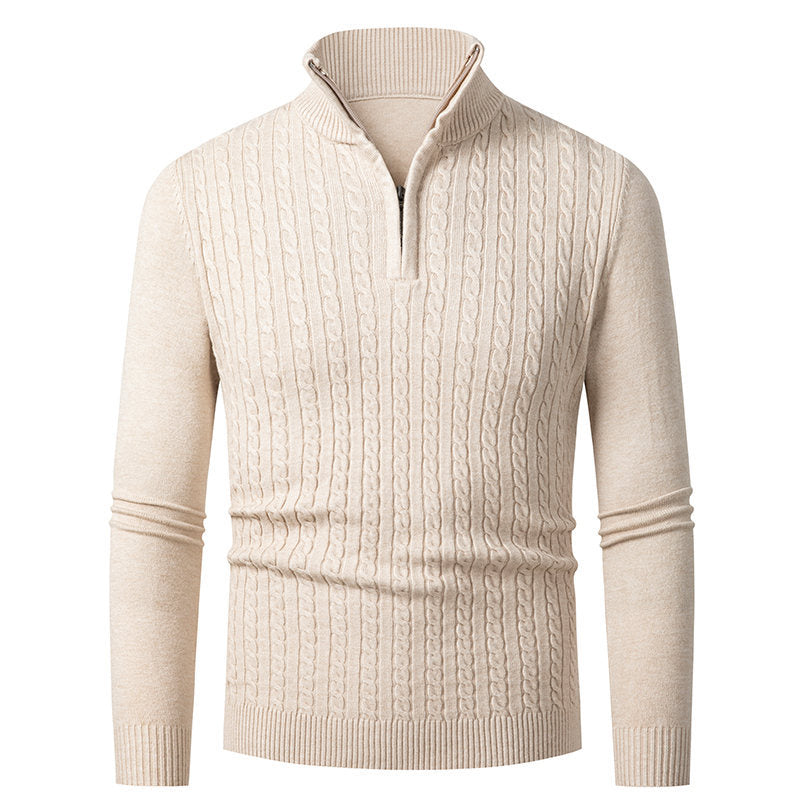 Herren Strickpullover mit modischem Zopfmuster und hochgeschlossenem Kragen R&B