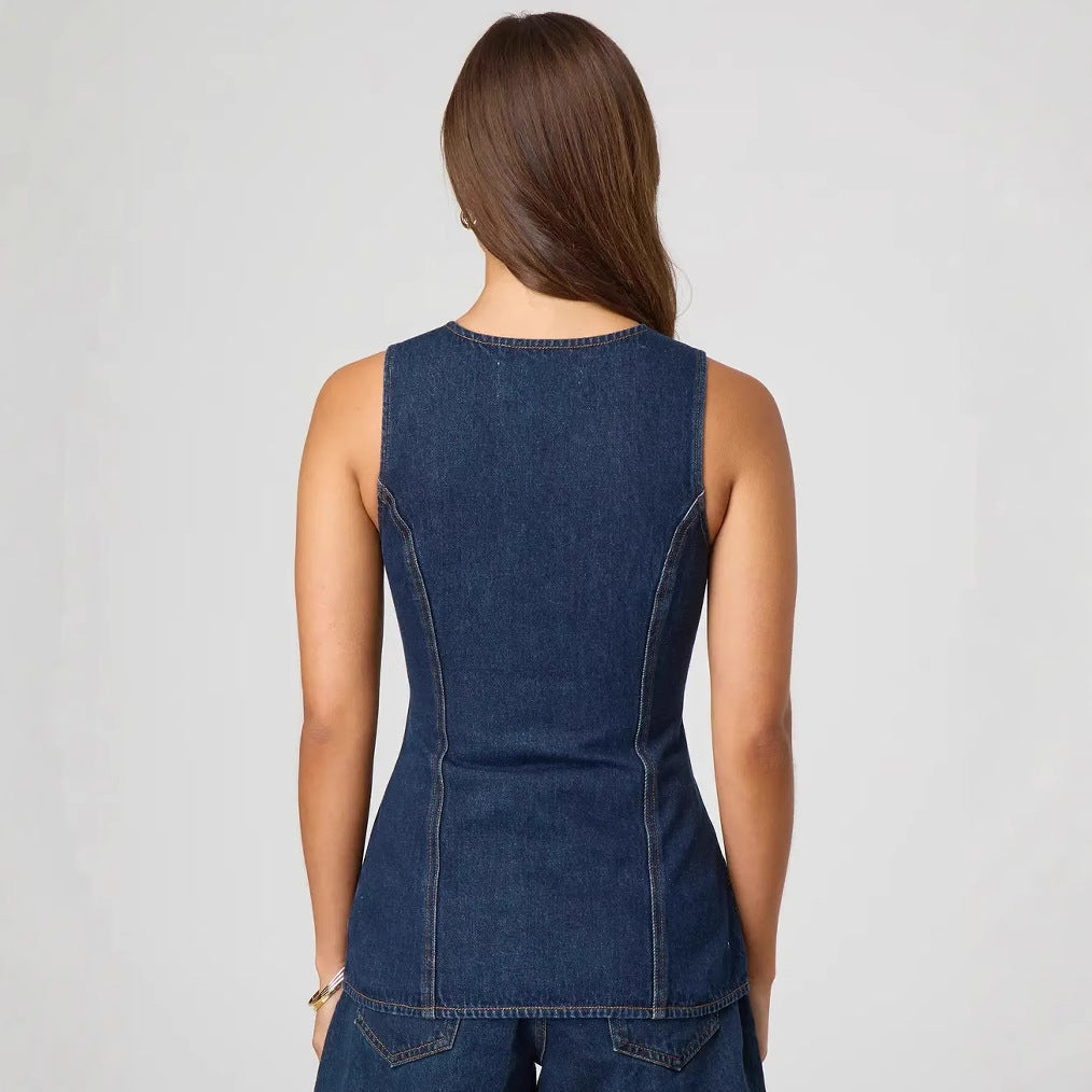 Damen Jeansweste mit tailliertem Schnitt und praktischen Taschen R&B