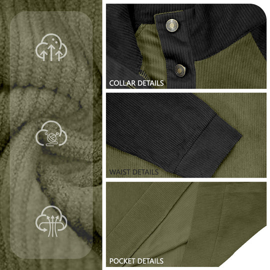 Herren nan zweifarbiger Ripptroyer mit asymmetrischer Knopfleiste und Velours-Ellbogenpatch R&B