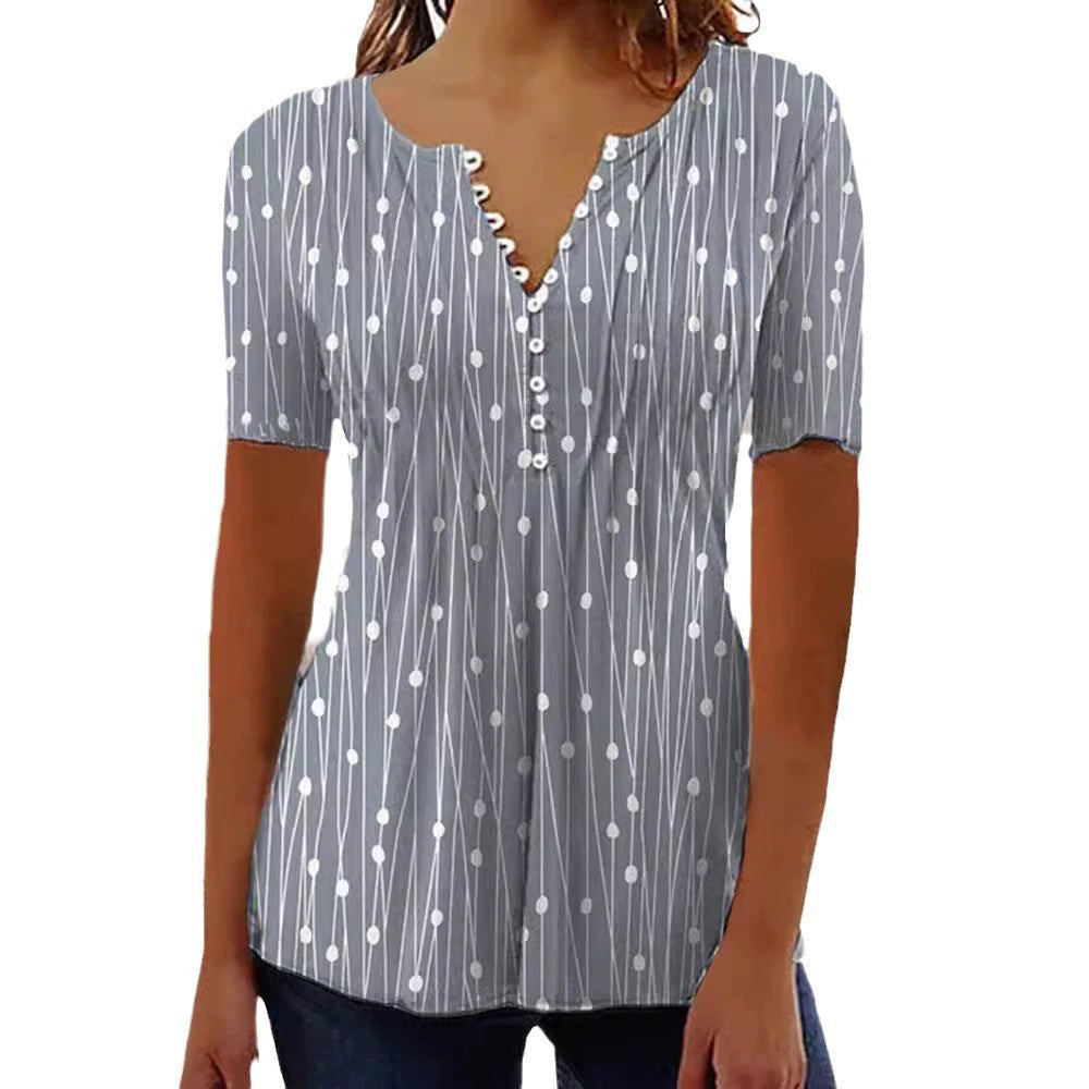 Damen Blusenshirt mit modischem Punkte-Design und eleganter Knopfleiste R&B