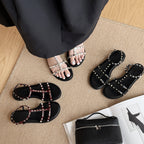 Damen Stilvolle Sandalen mit funkelnden Pyramiden-Nieten und verstellbarem Riemen