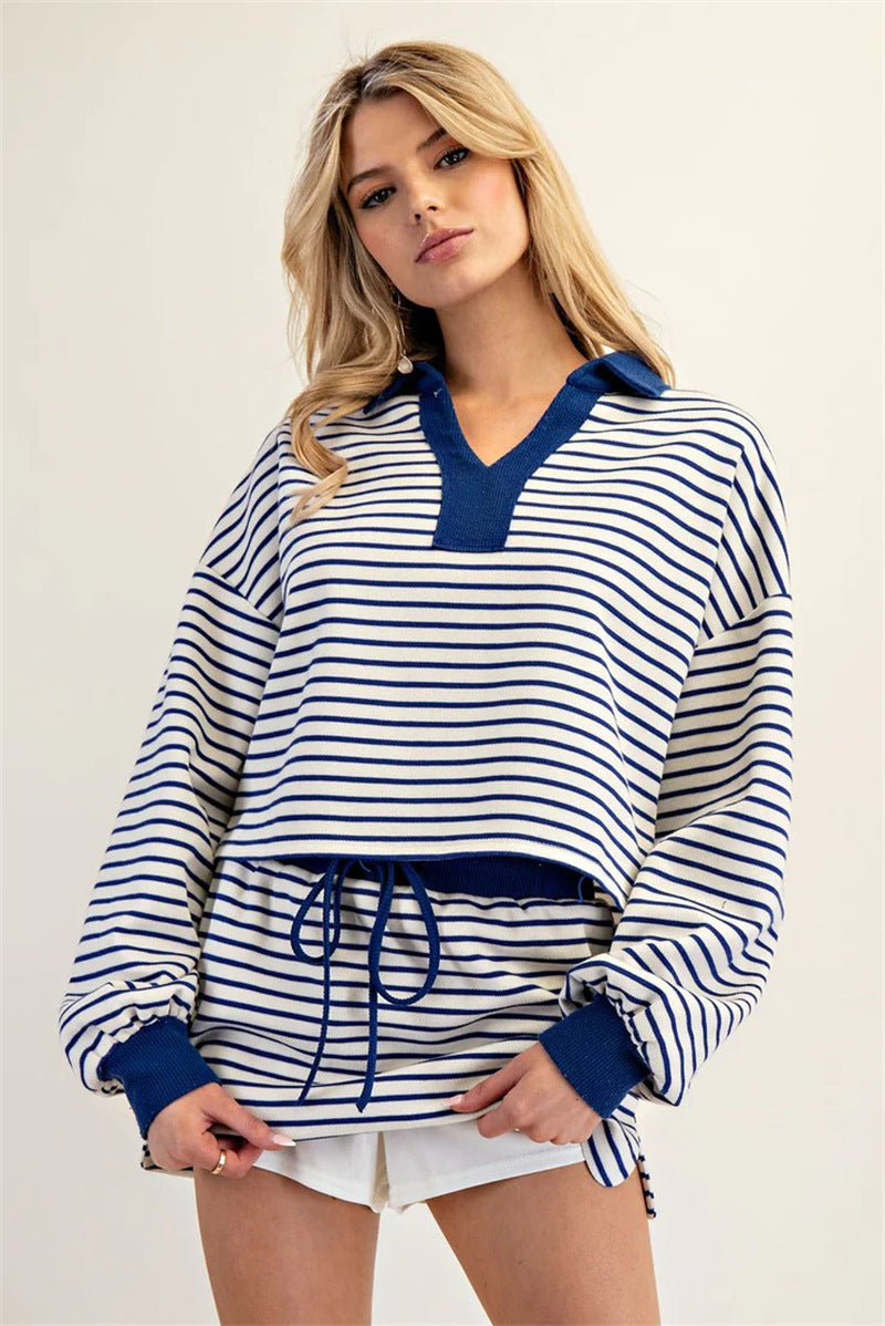 Damen lässiger Pullover mit gestochenem Streifenmuster R&B