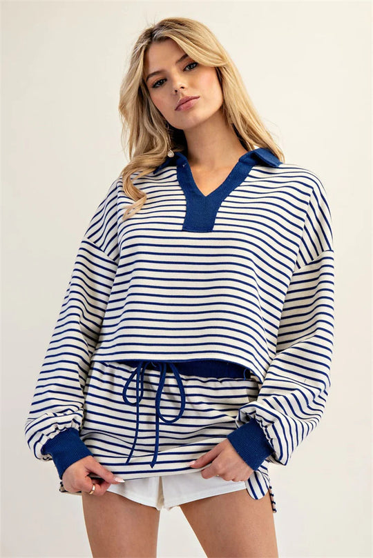 Damen lässiger Pullover mit gestochenem Streifenmuster R&B