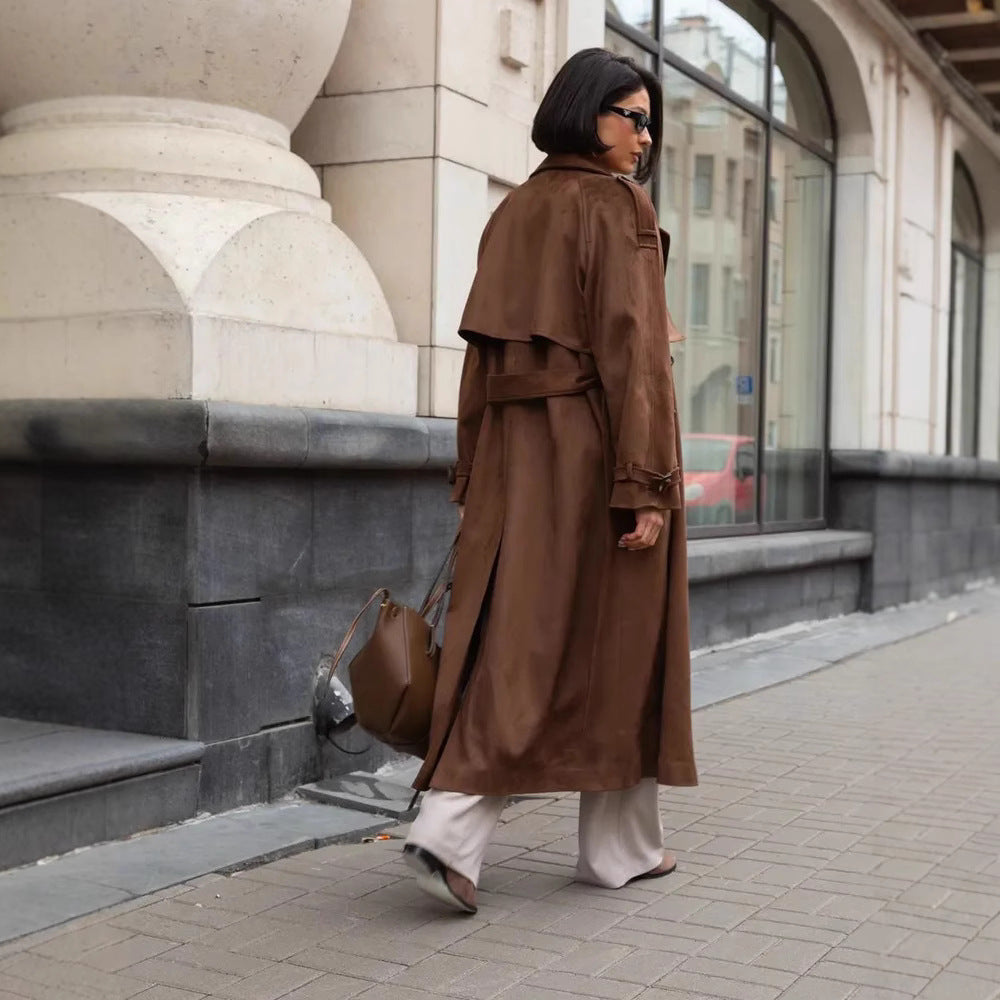 Damen Stilvoller Trenchcoat mit weitem Schnitt und Gürtel R&B