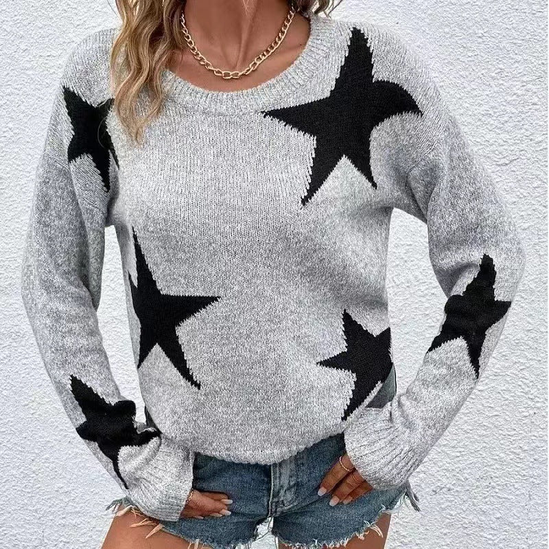 Damen Modischer Strickpullover mit Sternenmuster R&B