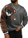 Herren Sweatshirt mit plüschiger Bärenapplikation
