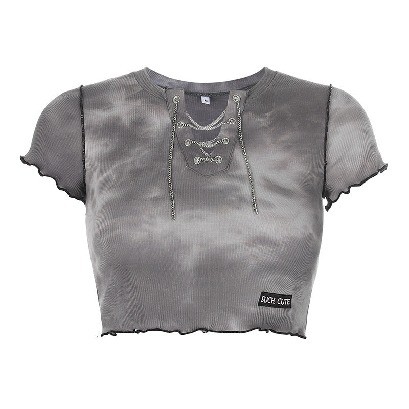 Damen cropped Oberteil mit modischem Schnürdesign und lässigem Saum R&B